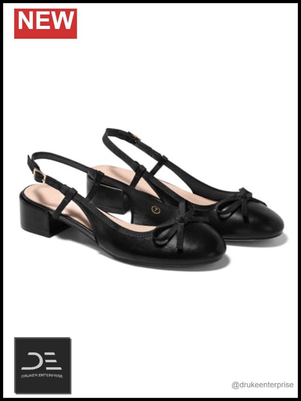 Chunky Low Heel Slingback Ballet Bow Pumps Closed Toe Block Heel Dress Shoes